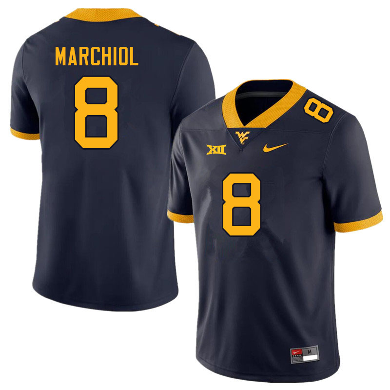 Men #8 Nicco Marchiol West Virginia Mountaineers College Football Jerseys Sale-Navy - Click Image to Close